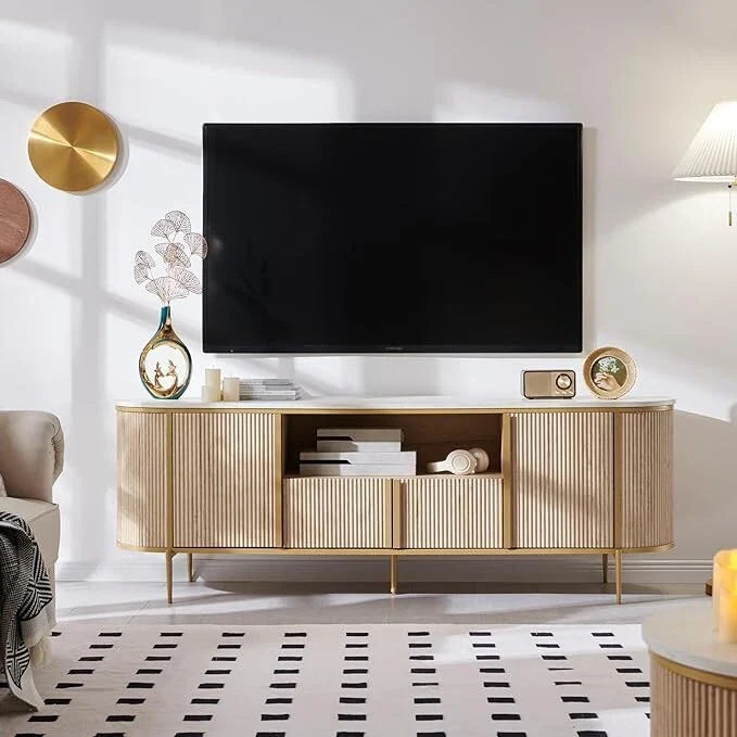 Modern Luxury TV Stand, Entertainment Cente, with Faux Marble Top – Image 11