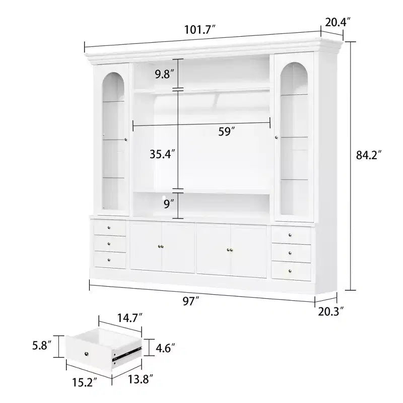 Famapy White Media Entertainment Center Large TV Stand with Storage Cabinets & LED Spotlights for Living Room – Image 5