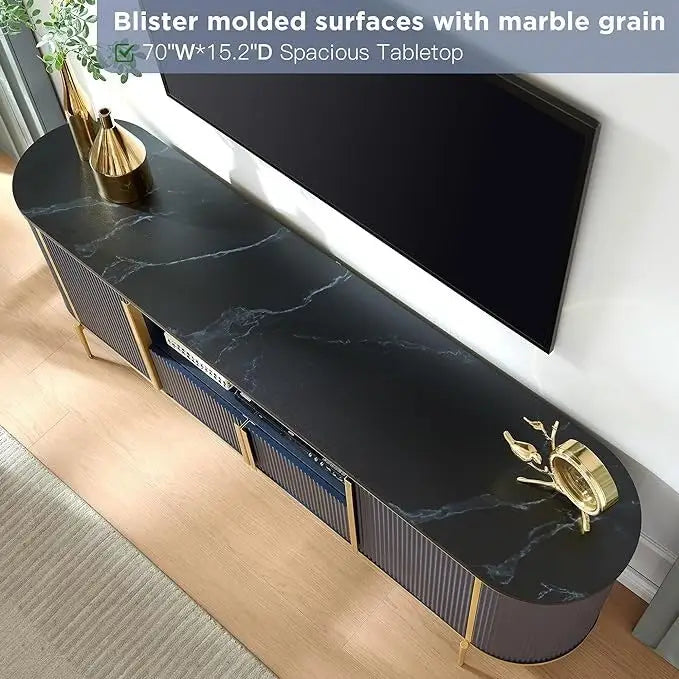 Modern Luxury TV Stand, Entertainment Cente, with Faux Marble Top – Image 18