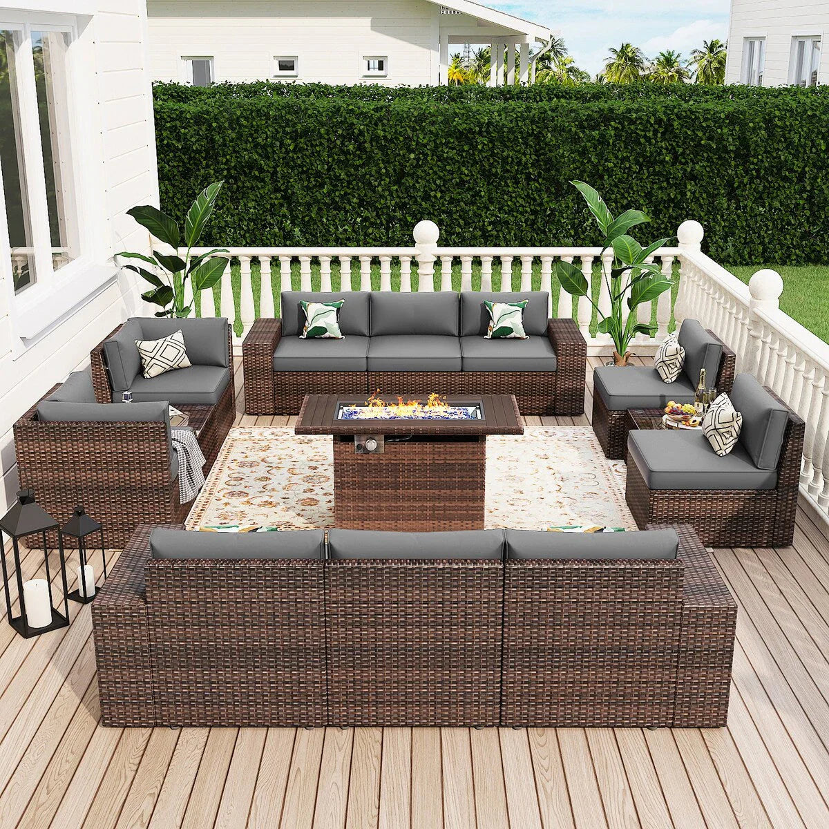 13 Pieces Patio Furniture Set with 44Fire Pit Table – Image 21