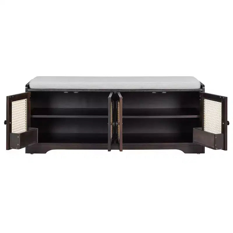 Whisen Rustic Wood Storage Bench, Entryway Shoe Bench with Removable Cushion, Adjustable Shelves – Image 43