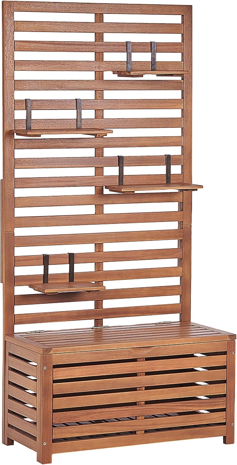 Beliani Banc de Rangement Extérieur avec Étagères Murales en Bois d'Acacia 80 cm Matino – Image 4