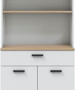 Habitdesign Modèle Kira Meuble de cuisine 4 portes + 1 tiroir Finition blanche Artik et naturel, dimensions : 185 x 72 x 40 cm H x l x P .