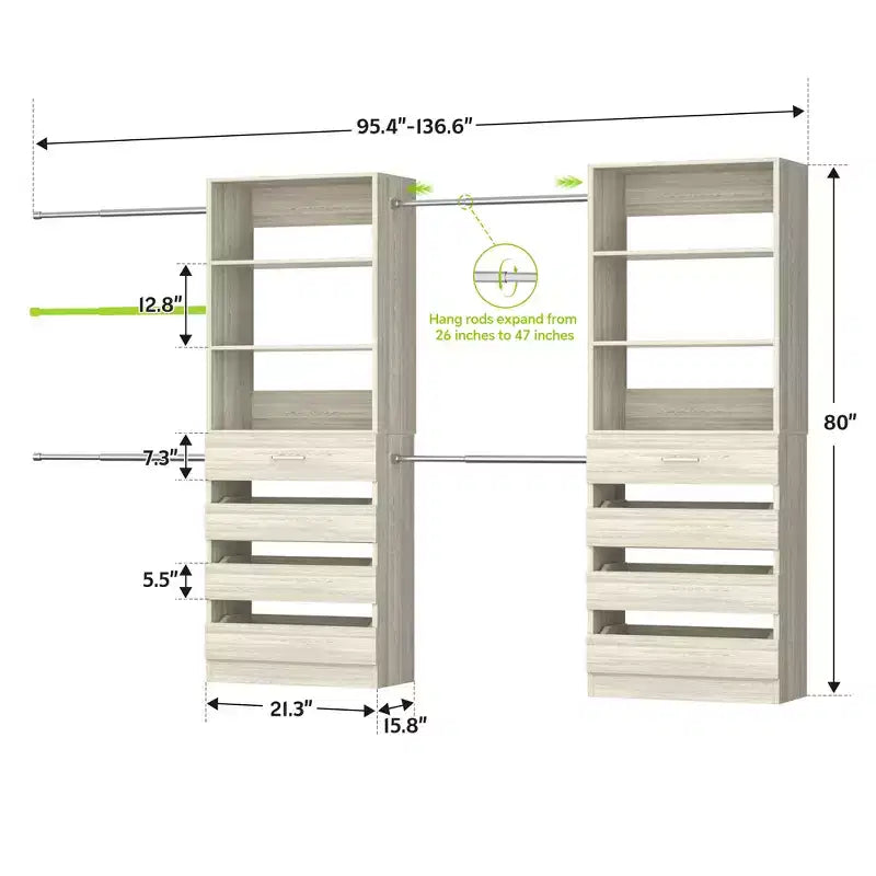 Besiost Closet System with 8 Wooden Drawers and 4 Hanging Rods – Image 17
