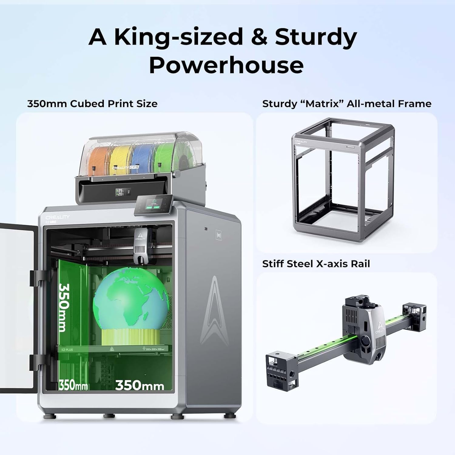 Creality K2 Plus Combo Imprimante 3D avec boîtier intelligent à filament CFS, double caméra AI, 600 mm/s impression haute vitesse, zone d'impression 350 x 350 x 350 mm – Image 2