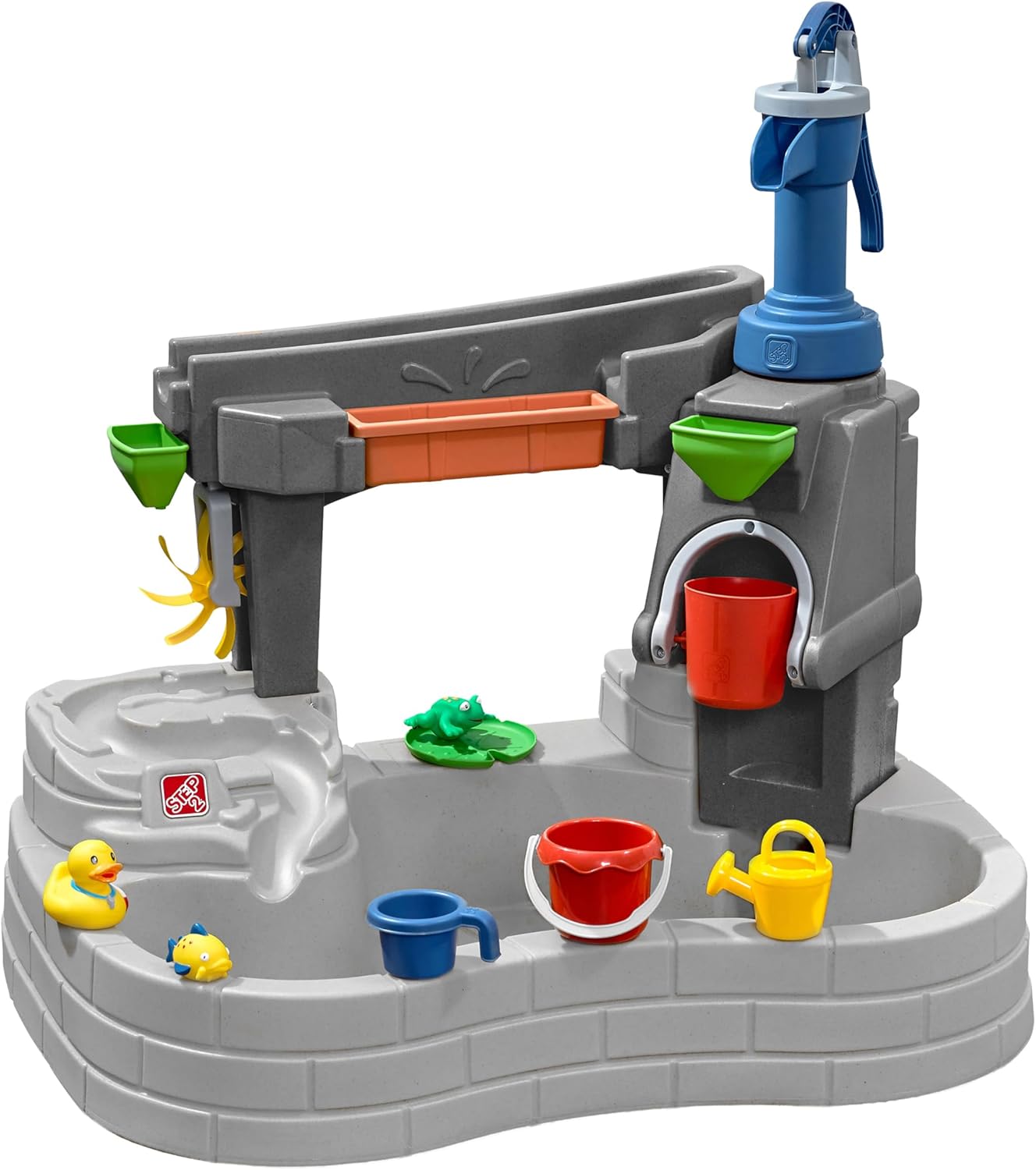 Step2 Pump & Splash Discovery Stone Pond Table d'eau en Plastique pour Enfants - Grise | Jouet Aquatique/Table De Jeux pour Le Jardin avec Ensemble De 10 Accessoires