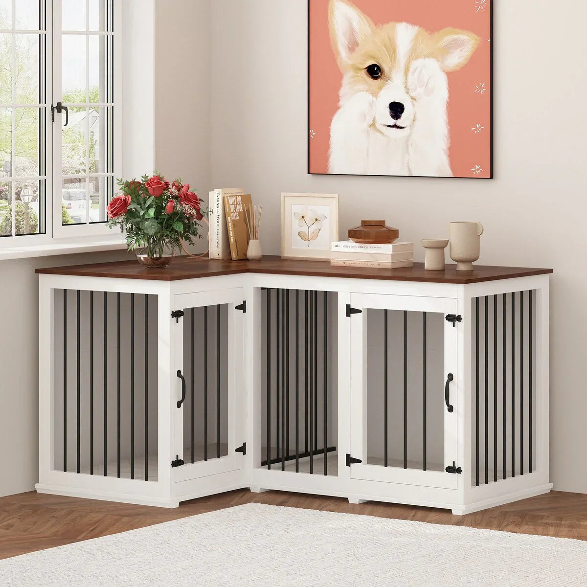 Large Corner Dog Crate Furniture for 2 Dogs, L Shape Dog Crate Cage - 58.7X41.1 – Image 4