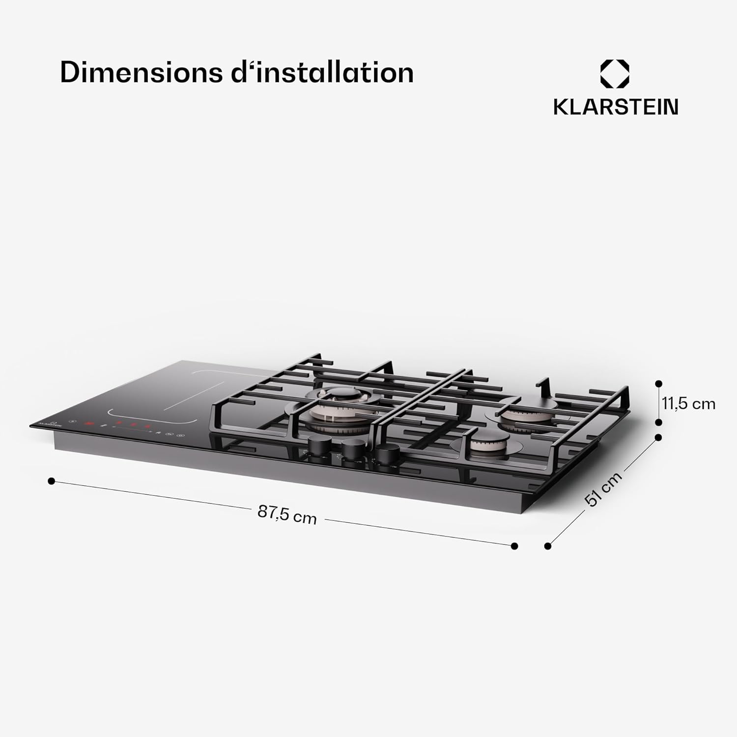 Klarstein MultiChef 5 Plaque Induction Et Gaz - 5 Zones, Flexzone, 10,6 Kw, Commande À Glissière, Stop&Go, Minuterie, Noir, 87,5 Cm – Image 7