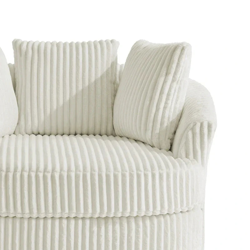 2 Set Oversized 43 W Plush Corduroy Swivel Barrel Chair with Pillows – Image 17