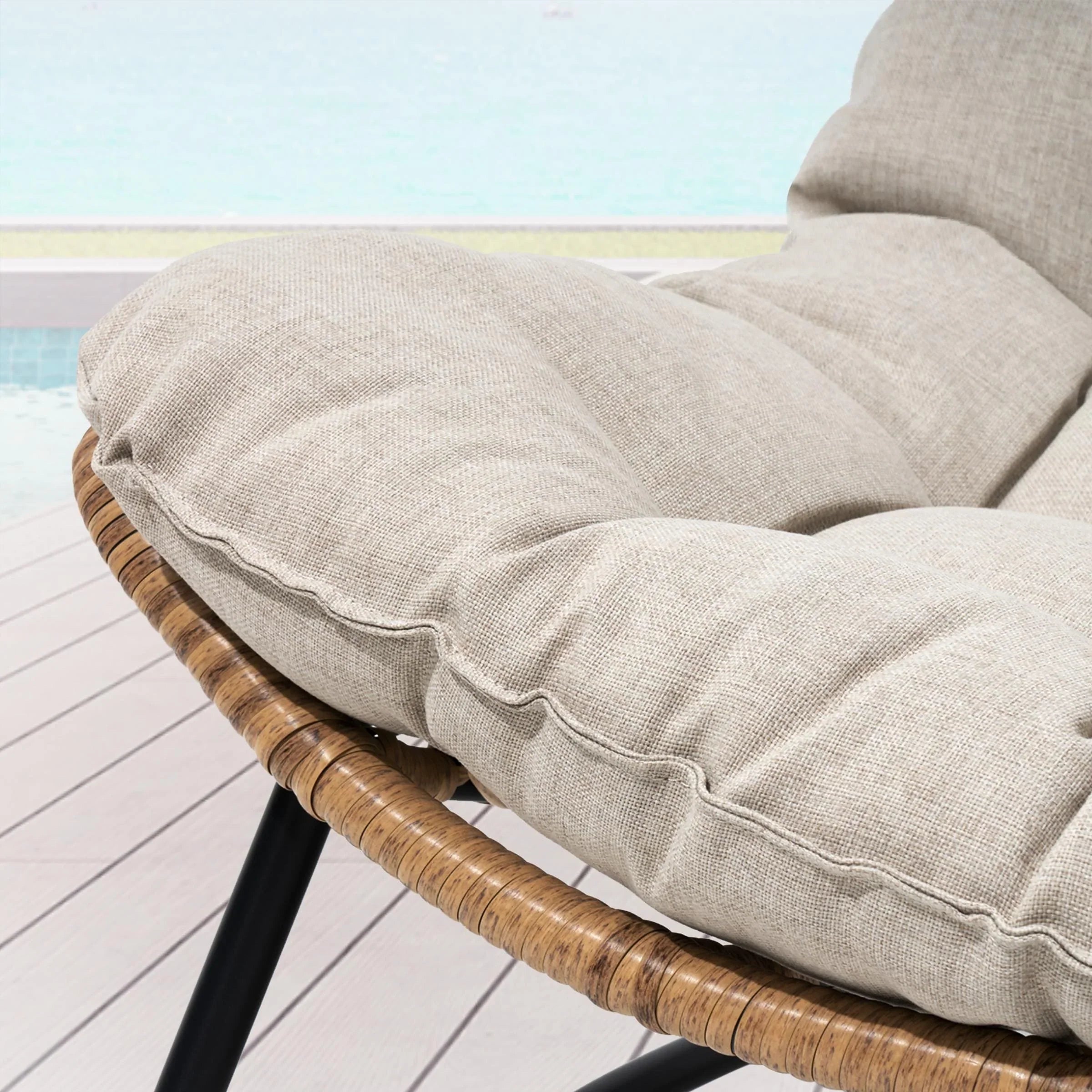 Double Papasan Chair Loveseat with Cushion, All-weather PE Rattan and Metal Frame for Indoor Outdoor – Image 48
