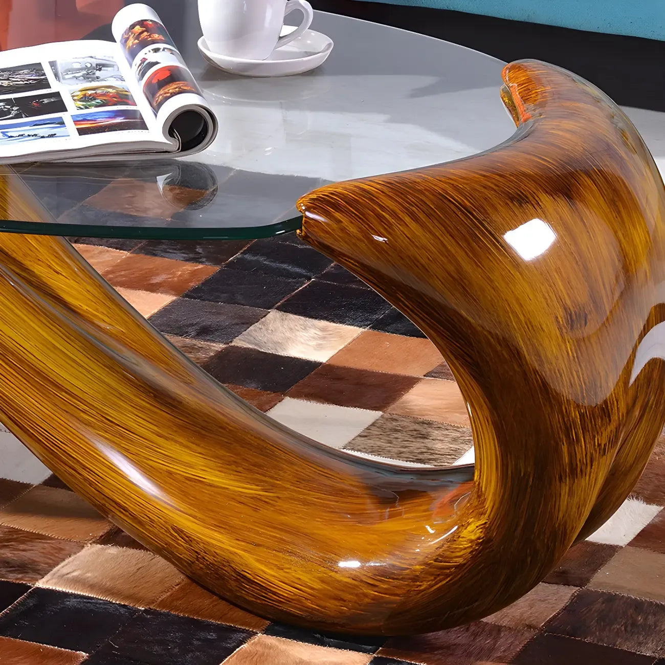 Abstract Modern Oval Glass Top Metal Base Coffee Table – Image 13