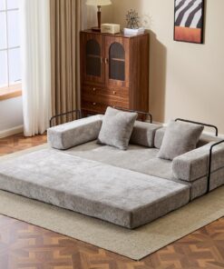 Convertible Floor Sofa Bed with Pillow Back Chenille Fabric for Living Room Bedroom