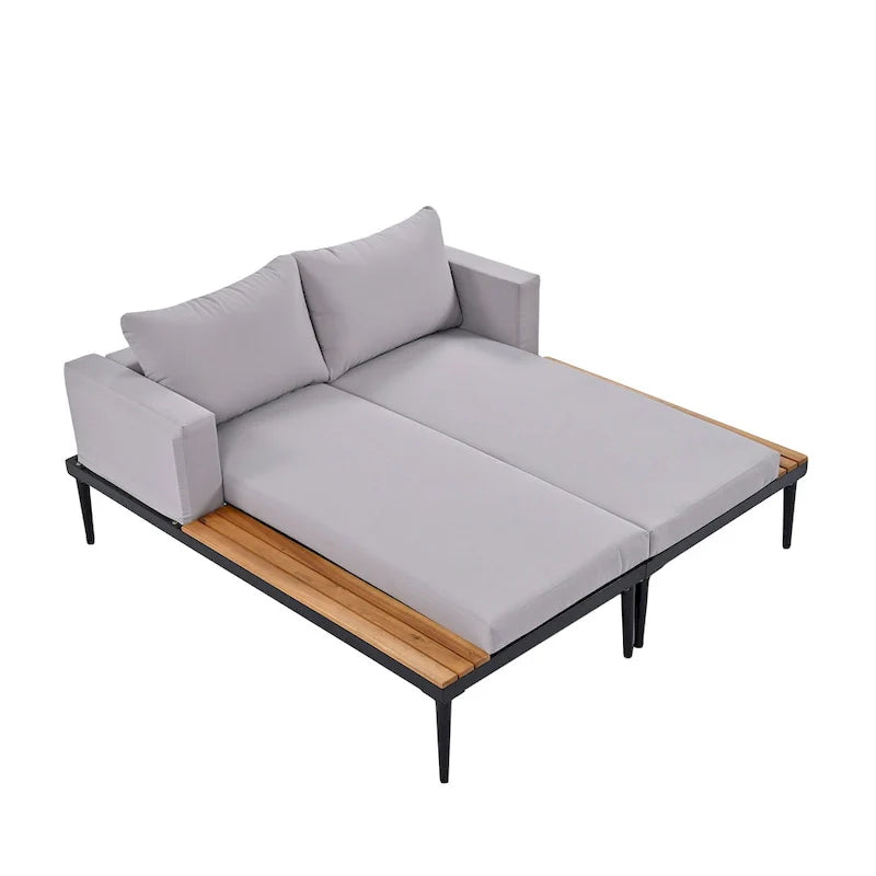 Outdoor Daybed Patio Metal Sun Lounger, 2 in 1 Padded Chaise Lounges, Garden Outdoor Chaise Lounges, Poolside Sunlounger – Image 20