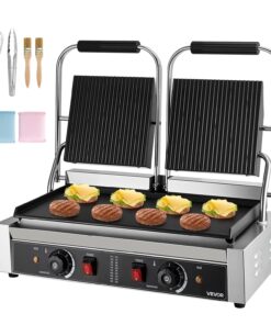 VEVOR Gril Panini Électrique de 3600 W, Double Presse à Panini avec Plaque de Cuisson Émaillée de 48,5x23 cm, Appareil à Sandwich en Inox, Contrôle de la Température, pour Hamburger, Steak, Cuisine
