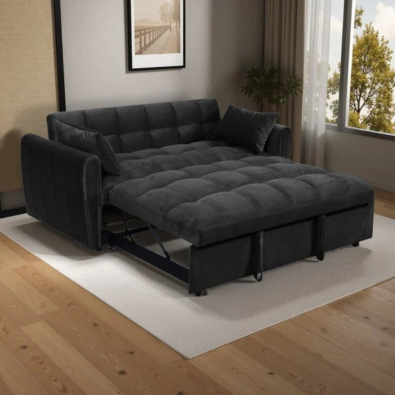64.96 Velvet 3-in-1 Convertible Sofa Bed with Adjustable Back, Storage Pocket, and 500lb Weight Capacity – Image 4