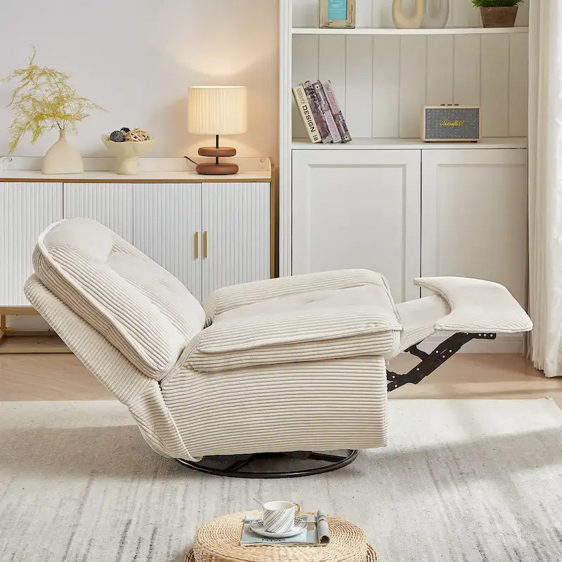 Corduroy Swivel Glider Recliner, Footrest for Living Room – Image 4