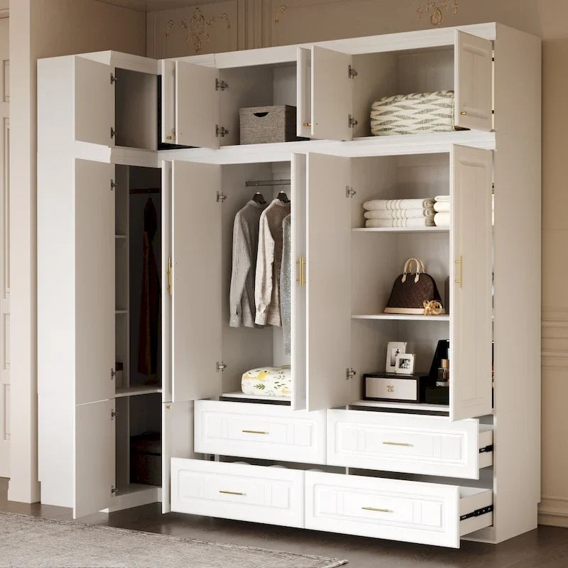 93.9H/74.2H Armoires Wardrobe Closet Cabinet Hanging Drawers Storage – Image 22