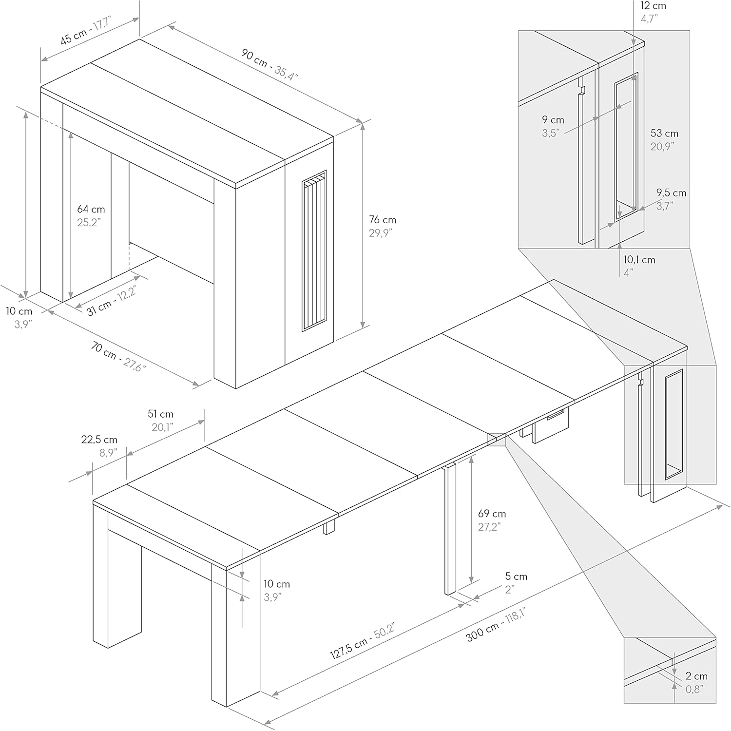 PAZZO DESIGN, Table Console Extensible avec Porte Rallonges Elvire, Chêne Rustique, Jusqu'à 12 Places, Table Console Cuisine, Made in Italy, De 45 à 300 cm - id_1931 – Image 3