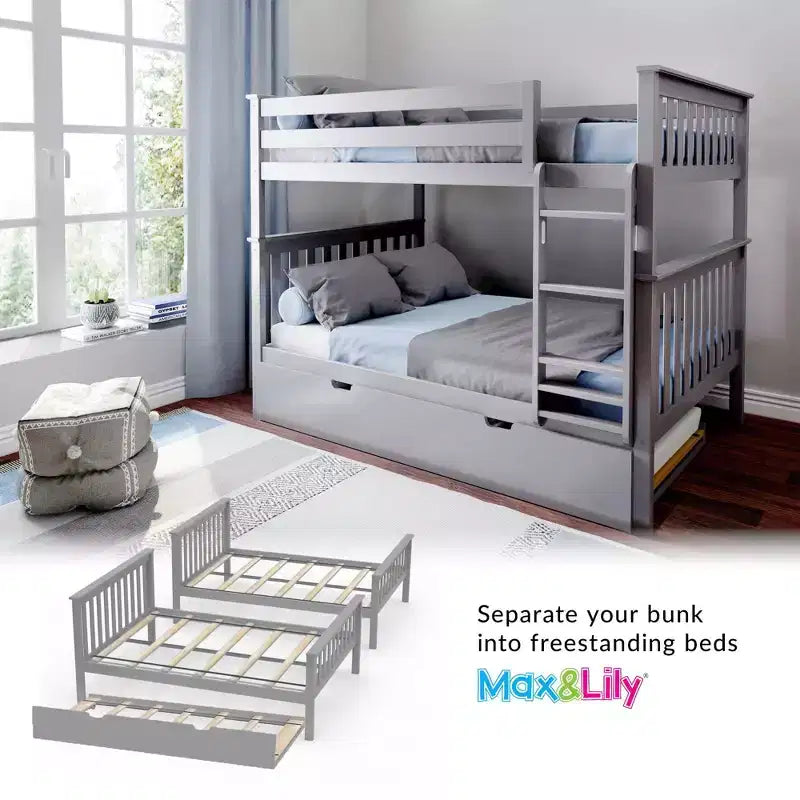 Max & Lily Full over Full Bunk Bed with Trundle Bed – Image 3