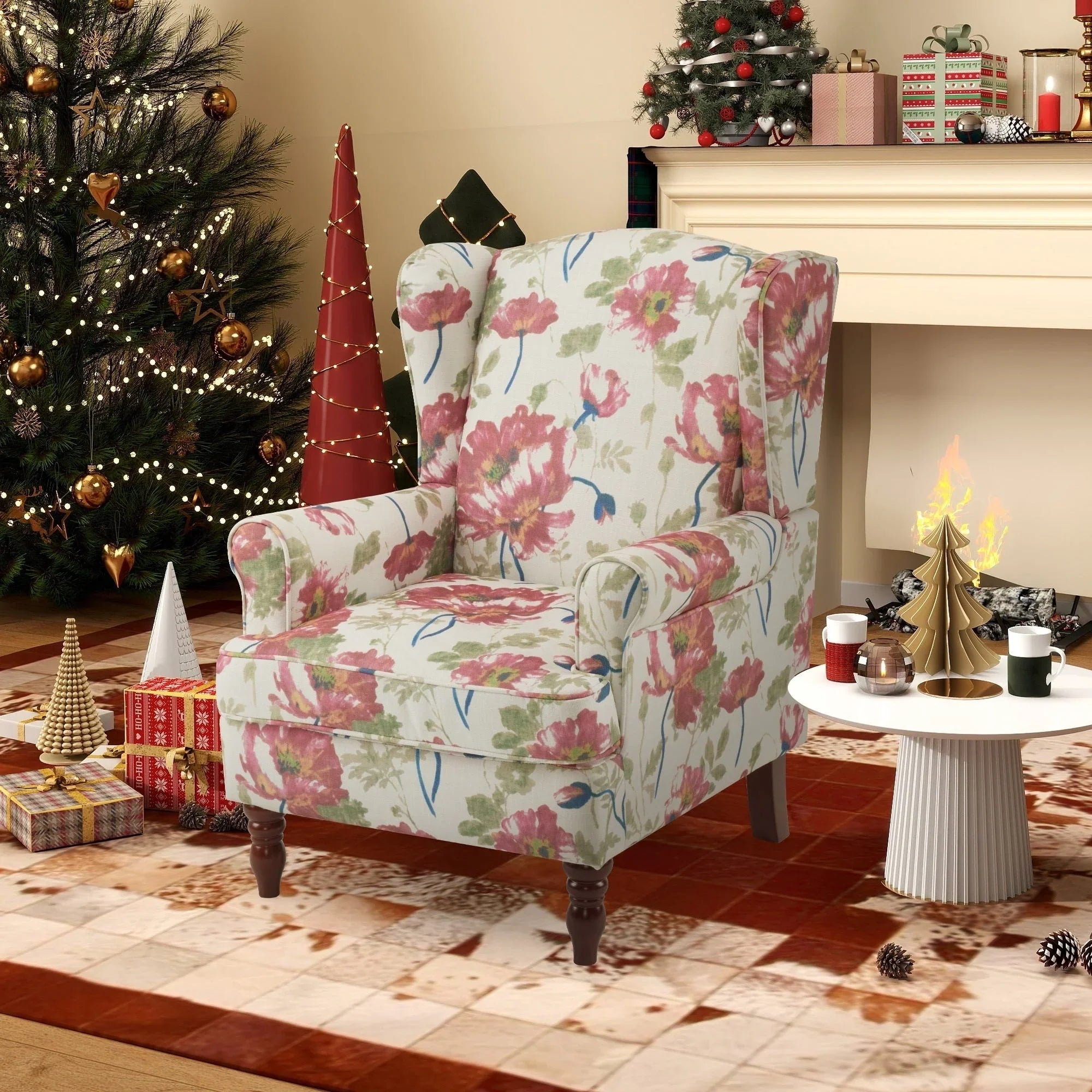 Erommy Modern Accent Chair, High Back Armchair, Upholstered Fabric Button Single Sofa with Wooden Legs for Living Room – Image 162
