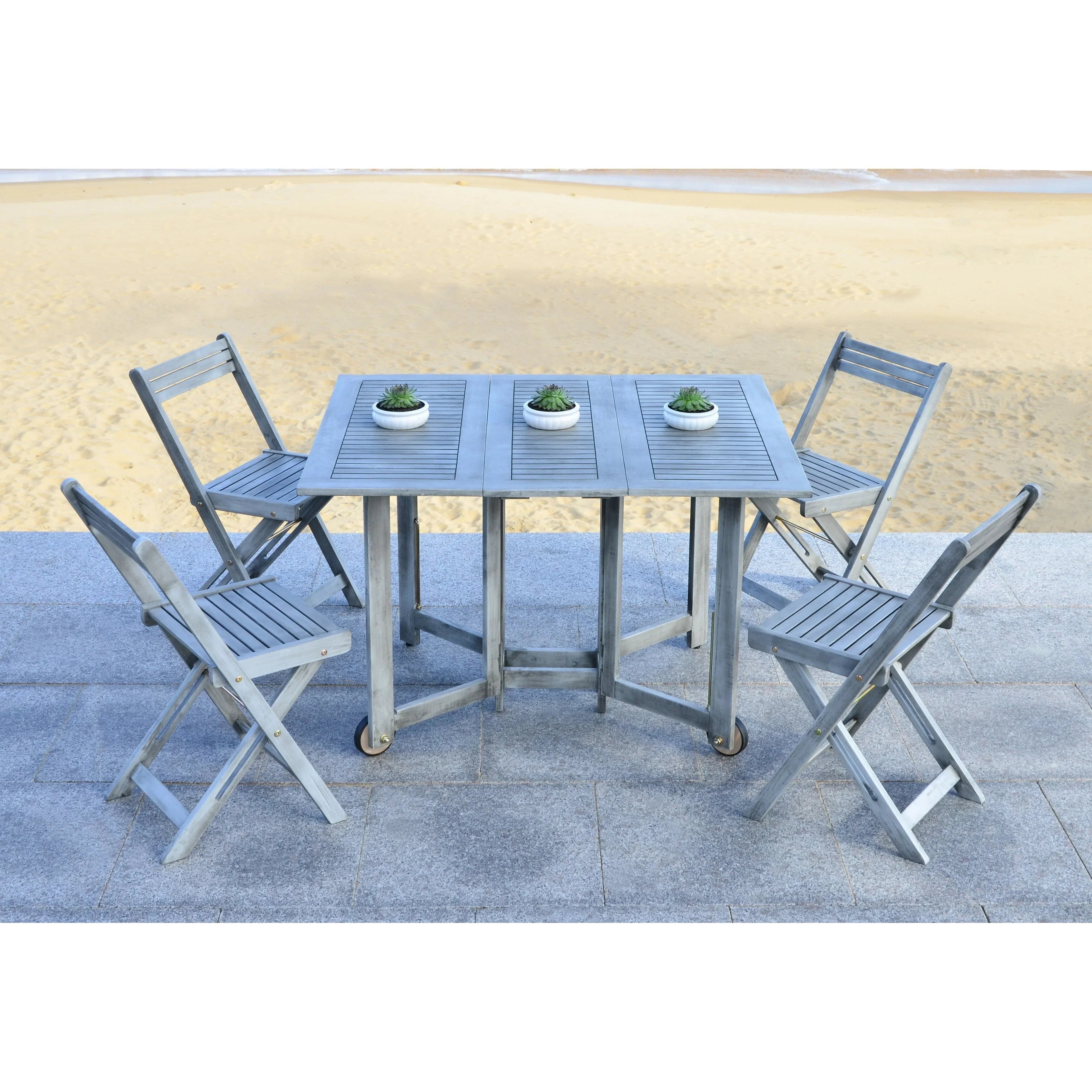 SAFAVIEH Outdoor Brandy 5-Piece Outdoor Dining Table Set - 43Wx35Dx29H – Image 15