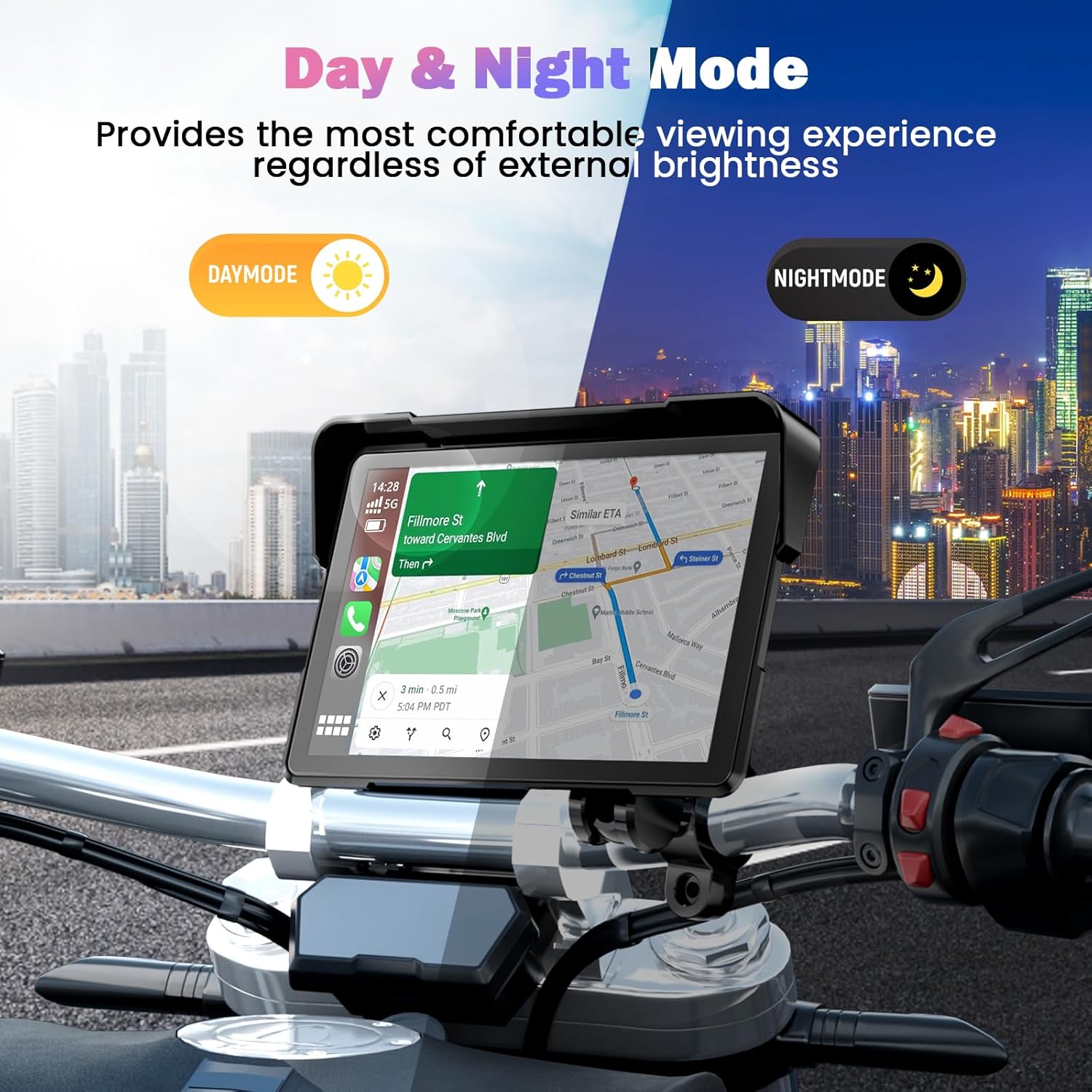 Ecran Carplay Moto avec Carplay & Android Auto, 7 Pouces Portable GPS Moto Etanche, Support Musique Bluetooth, Navigation, Siri/G00gle Assistant, Support Magnétique - Facile Installer et Démonter – Image 6