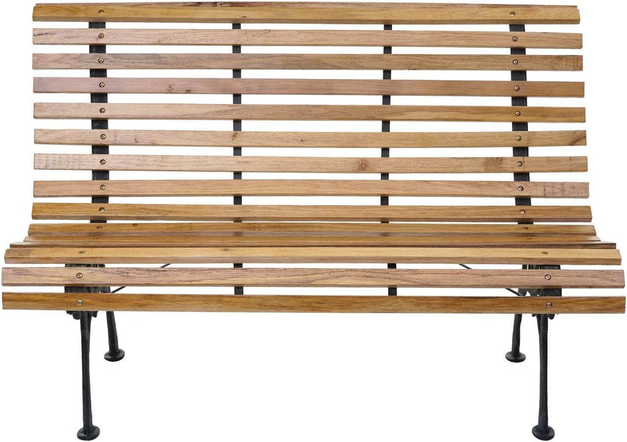 Banc de Jardin HWC-F97, Banc du Parc, Banquette en Bois, Fonte, 3 Places, 122cm, 22kg - Marron Clair – Image 8