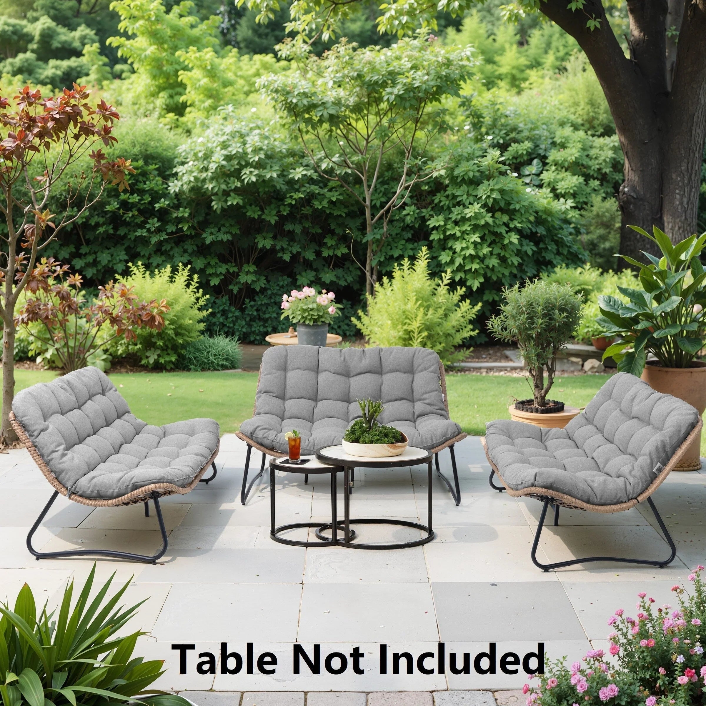 Double Papasan Chair Loveseat with Cushion, All-weather PE Rattan and Metal Frame for Indoor Outdoor – Image 37