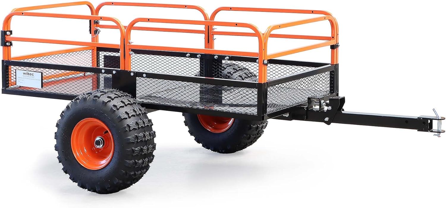 Wiltec Remorque basculante - 2159 x 1219 x 762 mm - capacité 680 kg - avec Grille et Parois amovibles - pour Tondeuse autoportée ATV Jardinage Transport