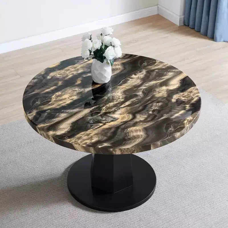 Roundhill Furniture Cavira Modern Faux Marble Dining Table with Wood Pedestal Base – Image 14