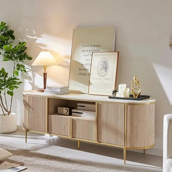 Modern Luxury TV Stand, Entertainment Cente, with Faux Marble Top – Image 9