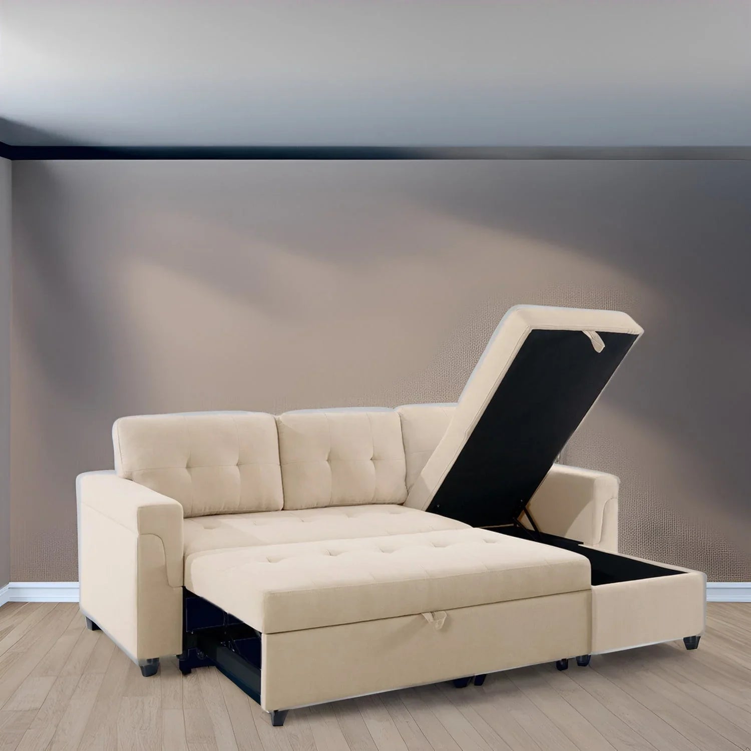 Convertible Reversible Sectional Sofa with Pull-Out Sleeper Bed, Hidden Storage Chaise, and Durable Legs – Image 144