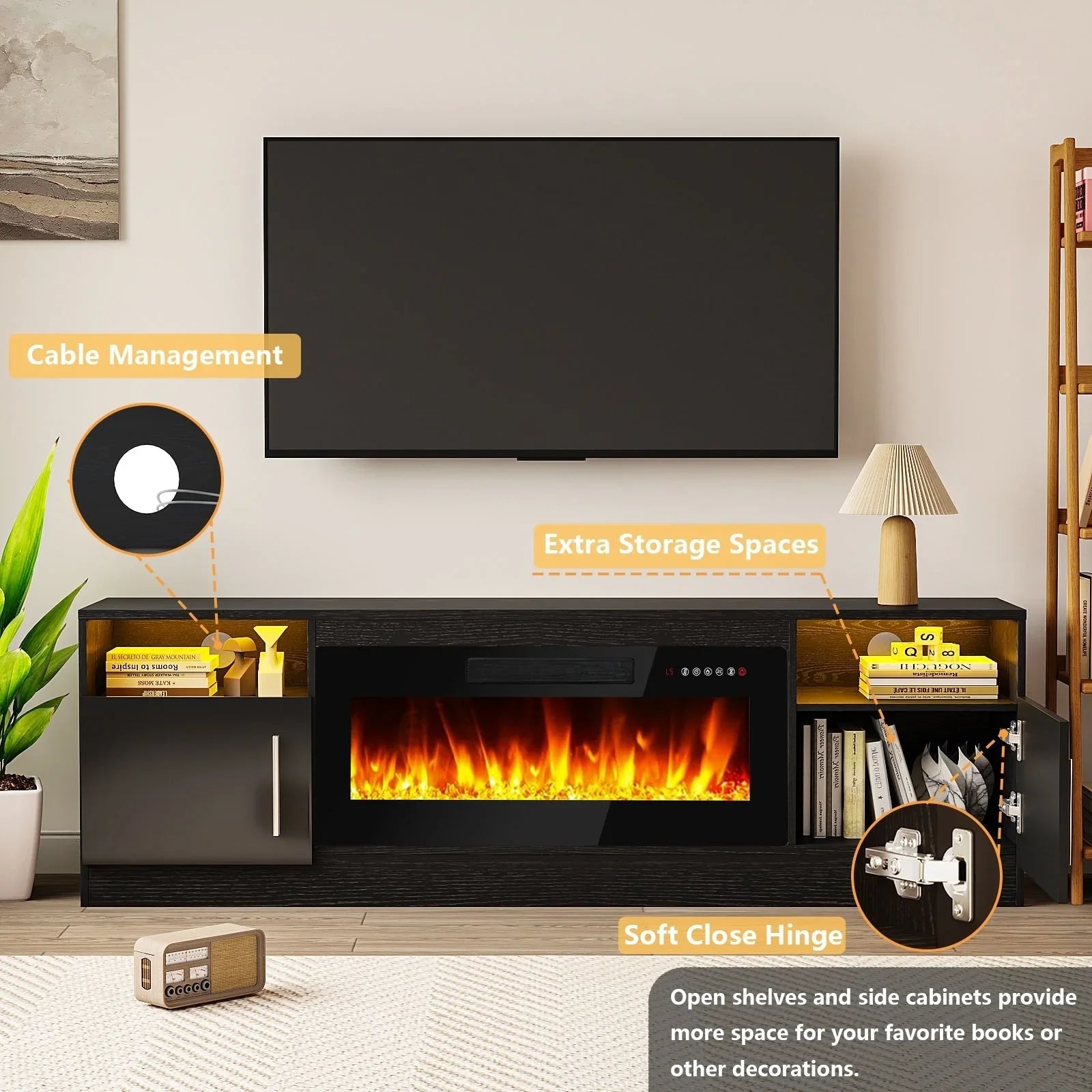Bossin 70 Fireplace TV Stand with 36 Electric Fireplace, TV Stand for TVs Up to 80, 16 Colors LED Lights/Entertainment Center – Image 46