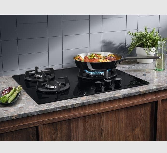 Electrolux KGE6633NOK Plaque de gaz de 60 cm et 3 zones, zone Wok, commandes avant, chaleur instantanée, allumage automatique, thermocouple de sécurité, avec injecteurs d'échange, noir – Image 2