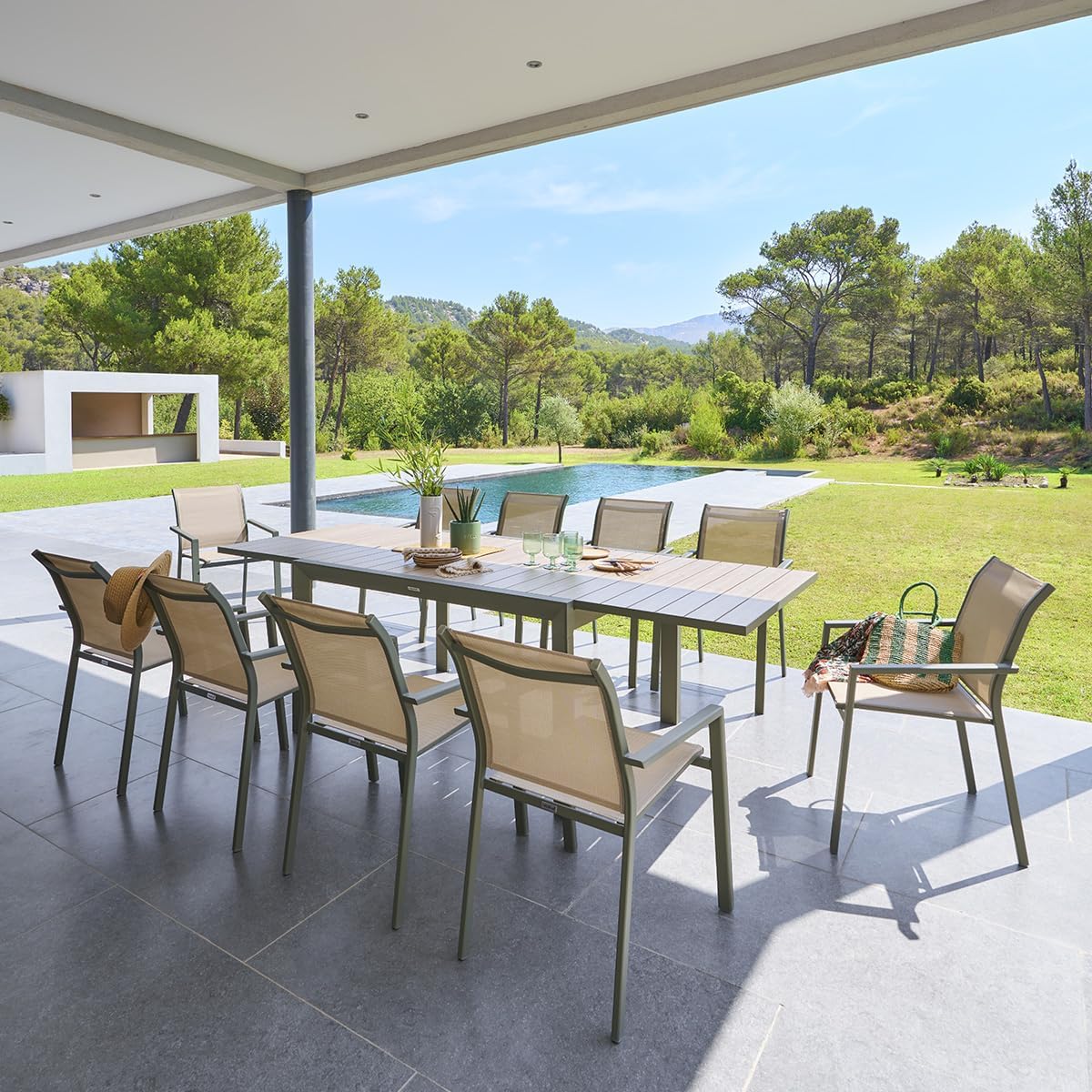 Hespéride - Table de Jardin Extensible Evasion Beige - 10 Places - Aluminium Antirouille Aluminium Effet Bois - Rallonge Coulissante – Image 2
