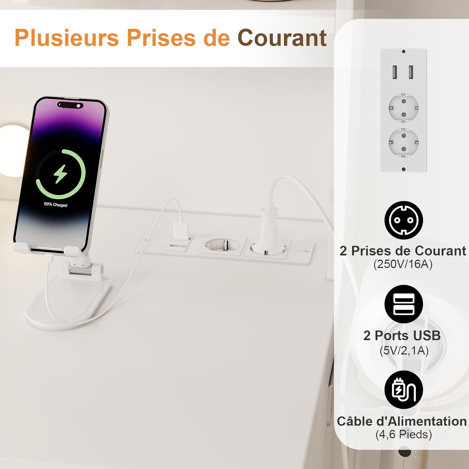 Devoko Grande Coiffeuse avec Miroir et Tabouret, Ampoules LED Réglables et Prise de Courant,Table de Maquillage avec 7 Tiroirs et 4 Étagères de Rangement,110 x 40 x 137 cm,Style Moderne Blanc – Image 5