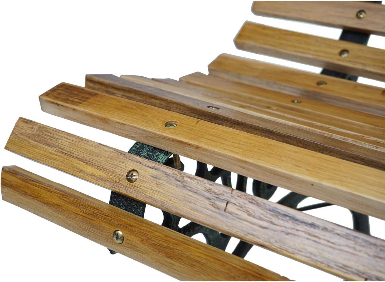 Banc de Jardin HWC-F97, Banc du Parc, Banquette en Bois, Fonte, 3 Places, 122cm, 22kg - Marron Clair – Image 5