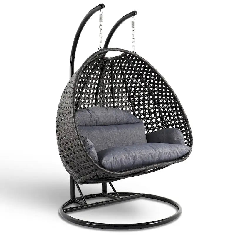 LeisureMod 2 Person Hanging Egg Chair with Stand - Outdoor/Indoor Rattan Wicker Patio Swing Hammock Lounger with Cushions – Image 22