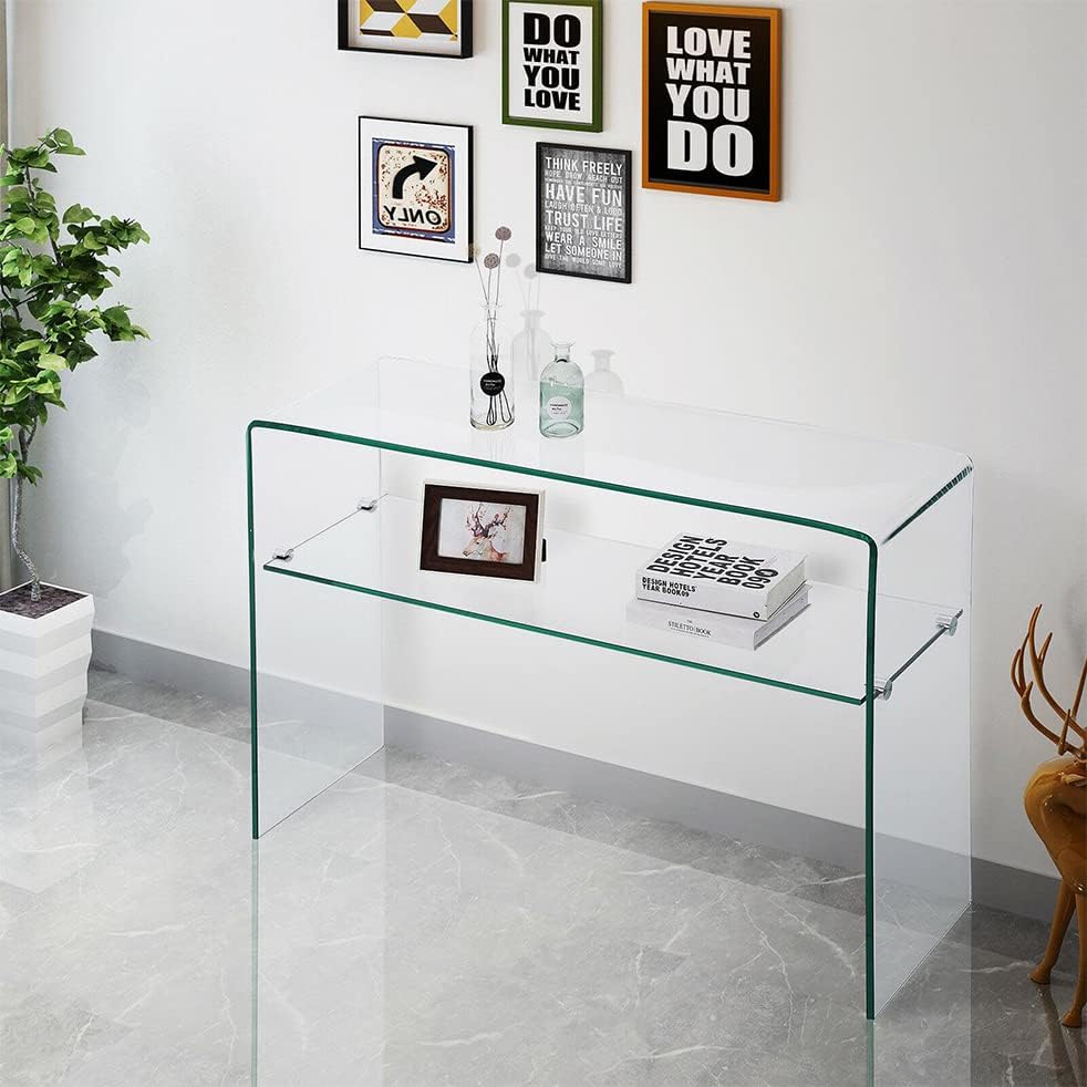 Meubletmoi Console en Verre Transparent 100 cm avec Tablette - Table d'entrée Design Contemporain - Ice – Image 6