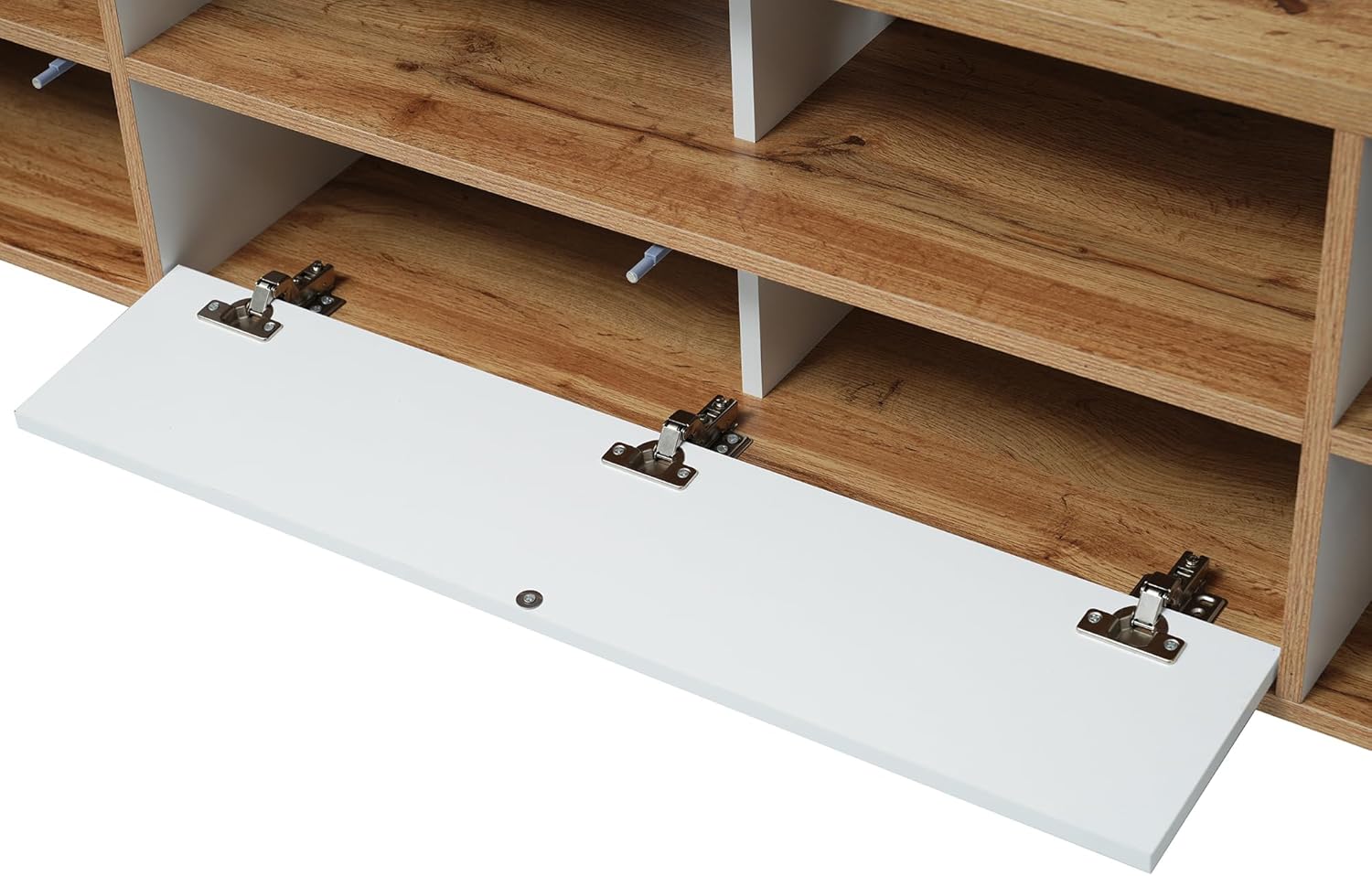 BTM Meuble TV Rustique, Banc TV avec Compartiments et Portes,pour Salon, Salle à Manger, Chambre, Rangement Pratique,Blanc et Bois Naturel,175x37x51cm – Image 5