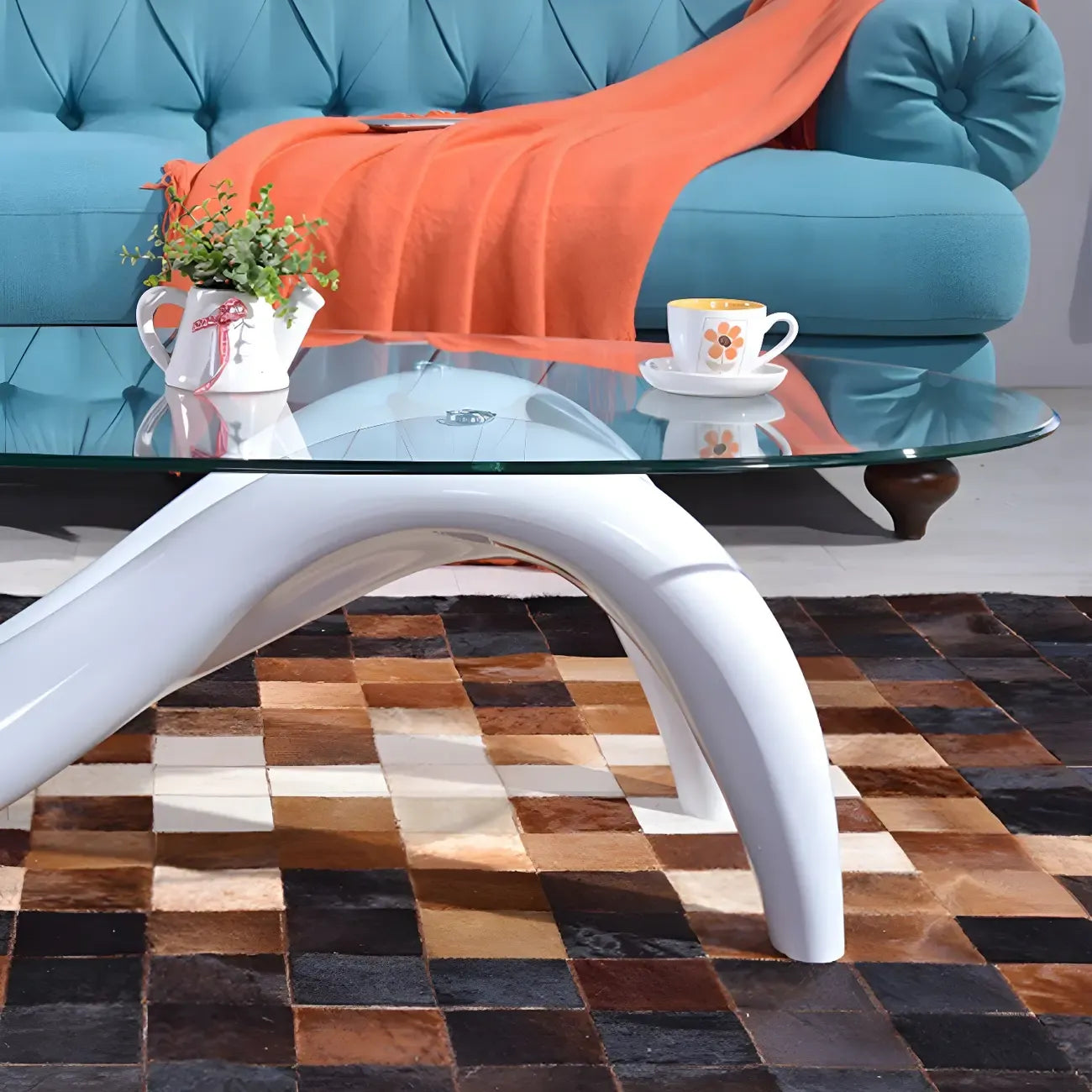 Abstract Modern Oval Glass Top Metal Base Coffee Table – Image 10