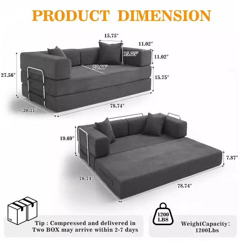 Dyonery 78Folding Sofa Bed Convertable Corduroy Couch King Size Floor Sleeper 4-in-1 DIY Combination Modular Sofa Fold Out Comfy sofa. – Image 13