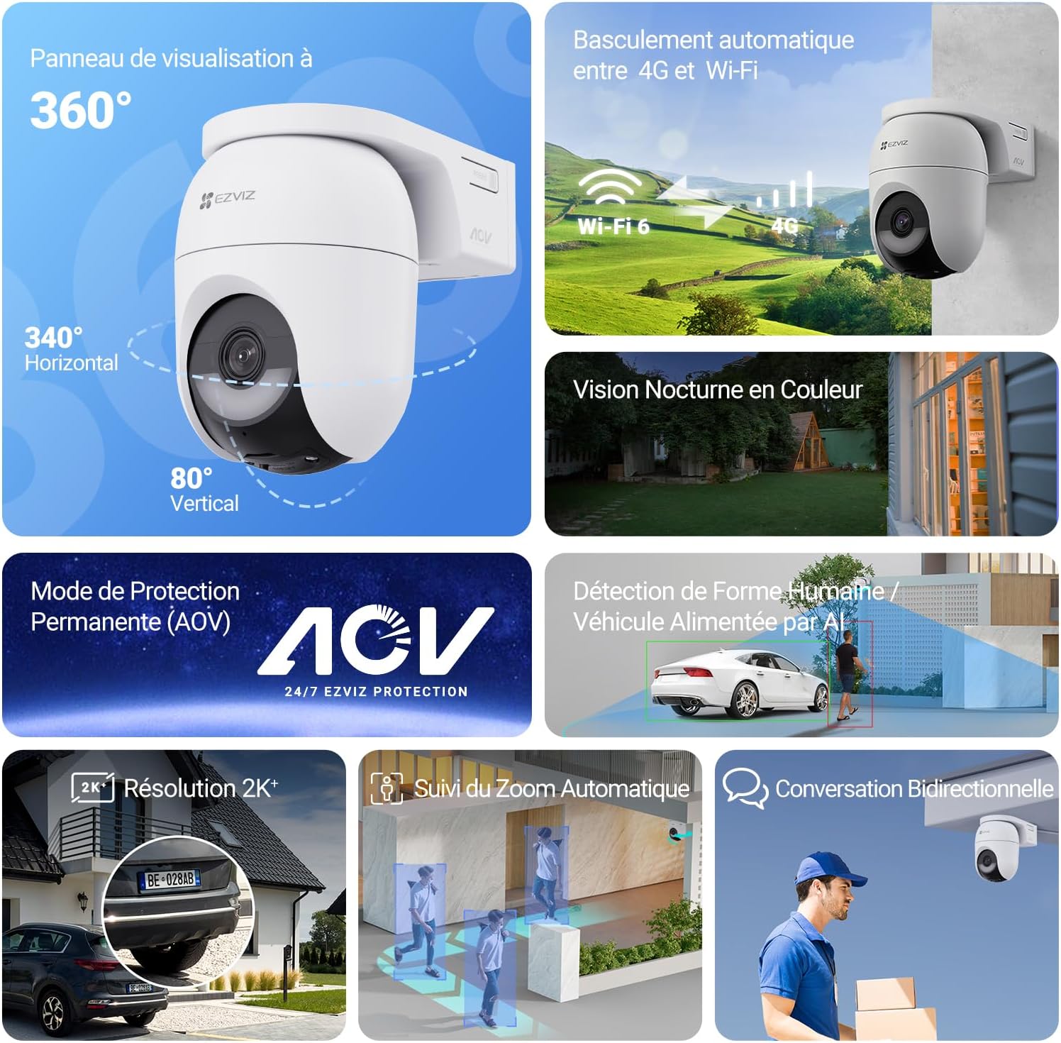 EZVIZ 4G LTE Camera Solaire, 2K+ Camera Surveillance WiFi Exterieure sans Fil, Wi-Fi/4G Compatible, AOV 24/7 Enregistrement, Détection Humaine/Véhicules, Vision Nocturne Couleur, CB8 Lite 4G Kit – Image 2