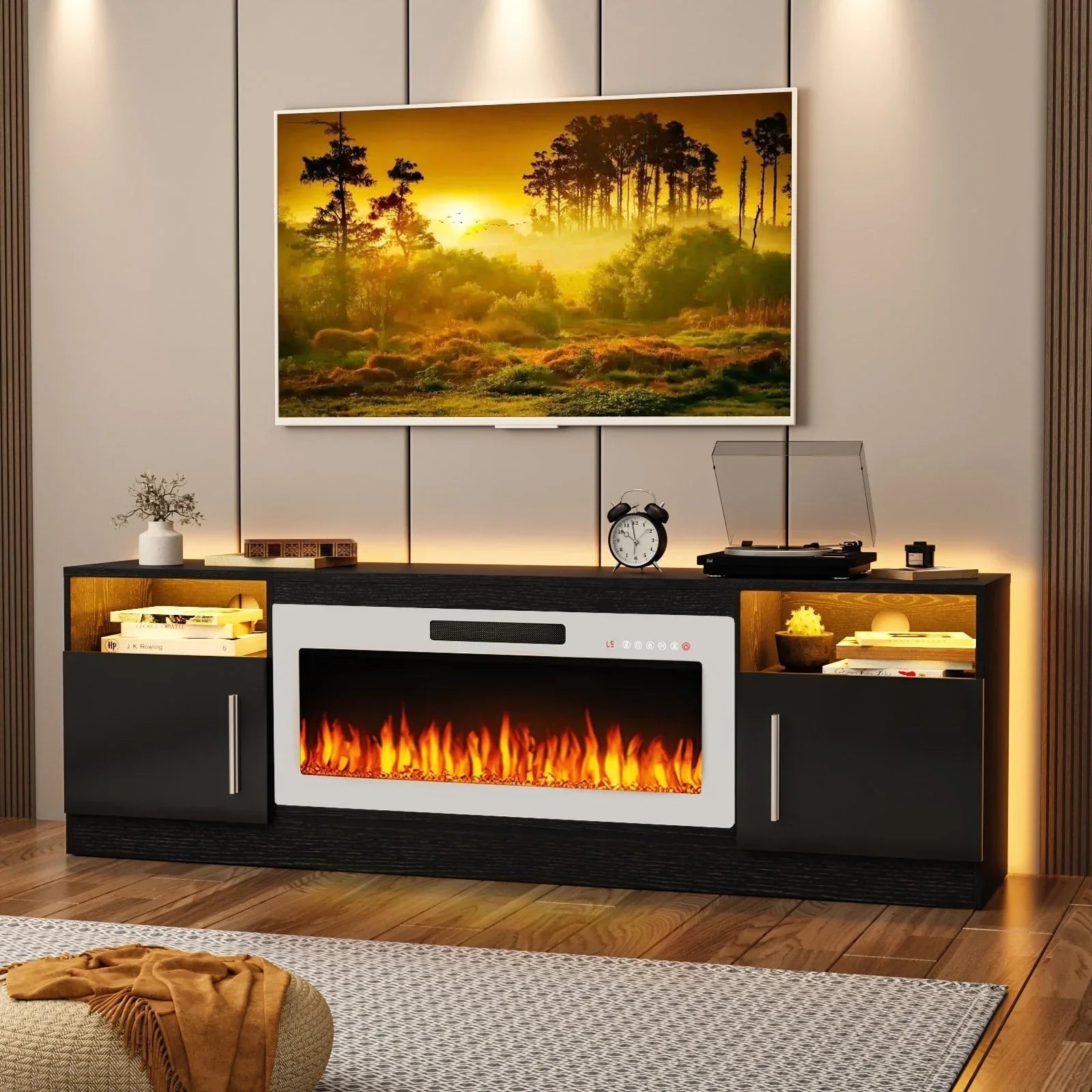 Bossin 70 Fireplace TV Stand with 36 Electric Fireplace, TV Stand for TVs Up to 80, 16 Colors LED Lights/Entertainment Center – Image 8