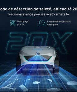 Alternative view of WYBOT (Nouveau Modèle) Robot Piscine sans Fil C2 Vision-A avec caméra IA, Filtration Ultra-Fine, Forte Aspiration, Nettoyage Fond/parois & Ligne d’Eau, Navigation Intelligente – Blanc