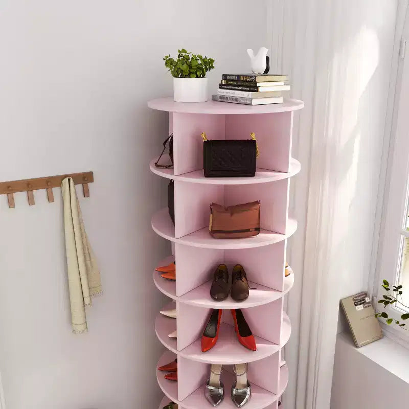 Bellemave Rotating shoe rack,rotating shoe rack tower 360, Holds over 28 pairs of shoes,Pink – Image 3