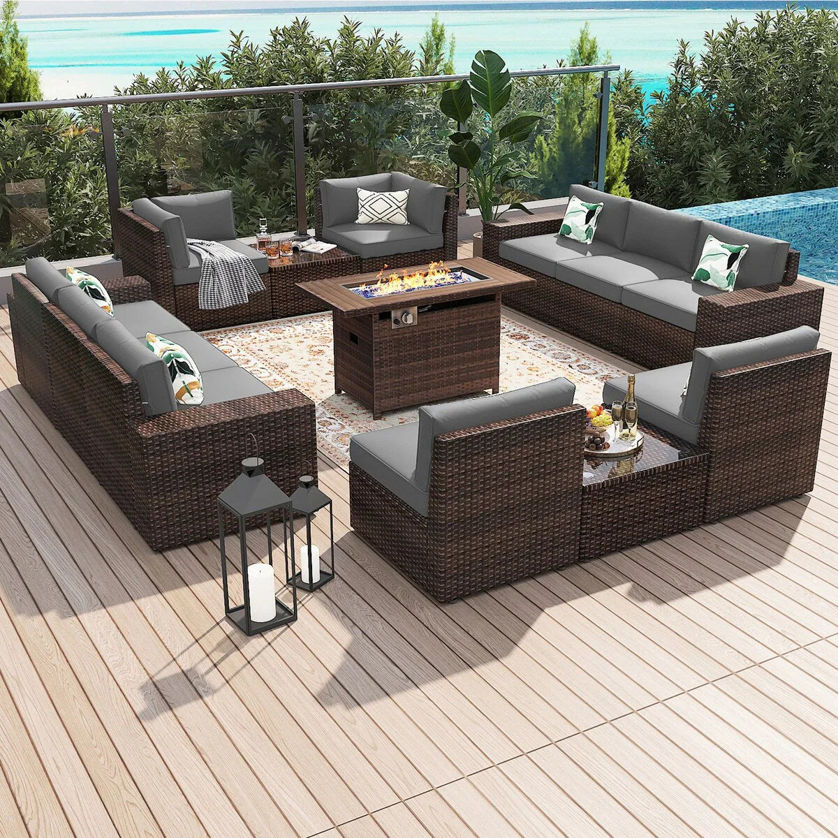 13 Pieces Patio Furniture Set with 44Fire Pit Table – Image 30