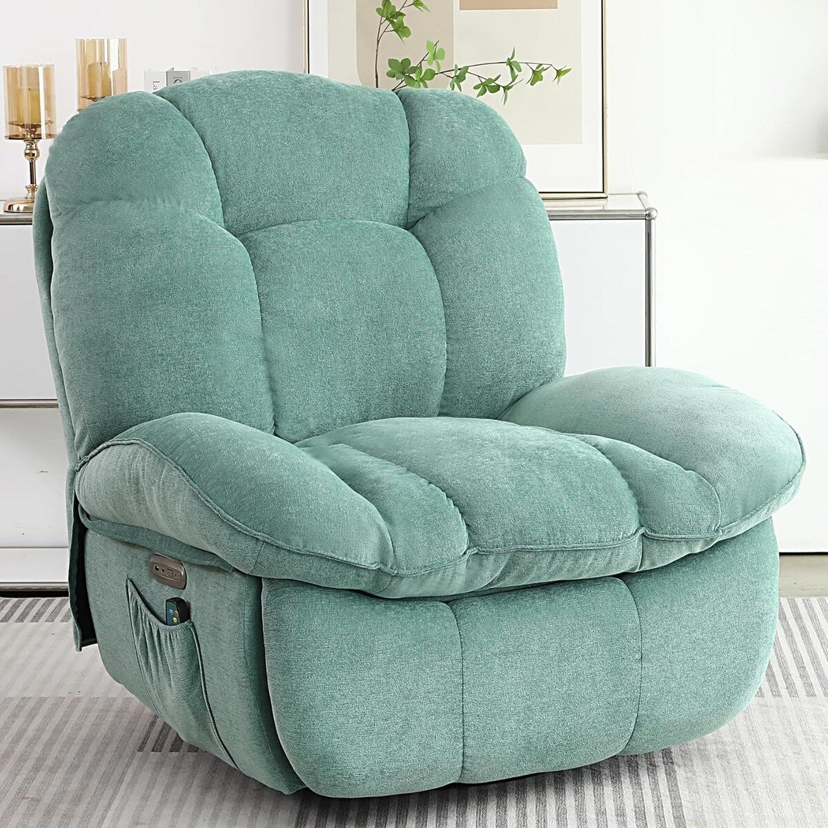 XINMICS Swivel Power Recliner Chair, Massage Rocker Recliners with Heated ,USB, USB-C and Side Pocket – Image 4