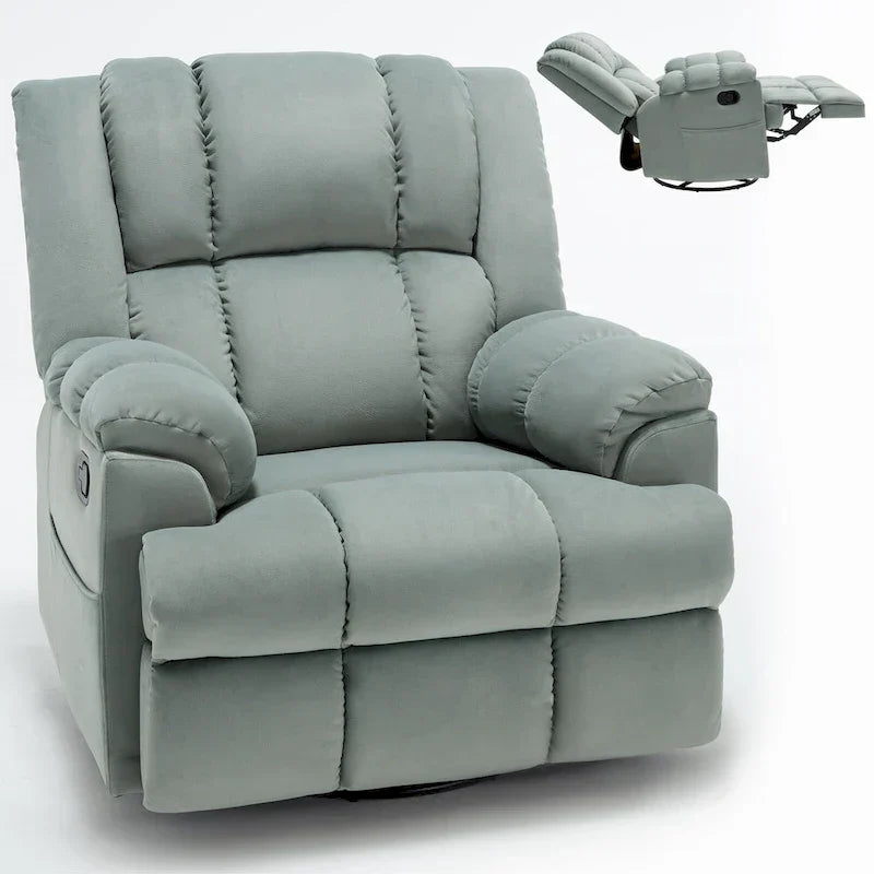 Lazy Boy Swivel Rocker Fabric Recliner Chair, Overstuffed Large Manual Recliner Glider with Pillow Top Arms and Cushion Back – Image 18