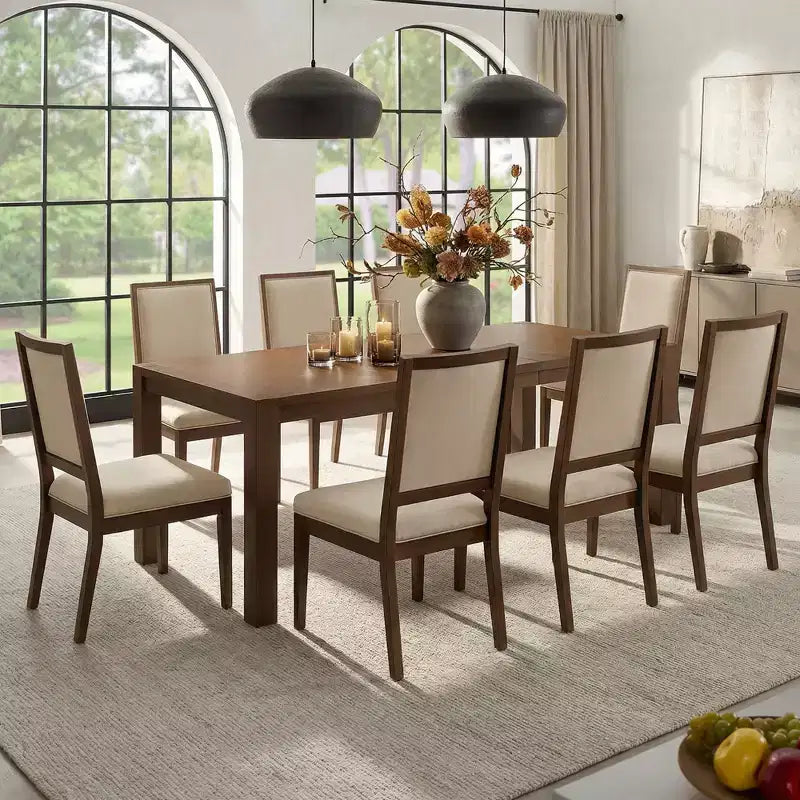 Modern Dining Set - 80 Table + 6 Cushioned Chairs, Solid Wood Frame, 400lbs Table Capacity, Easy Assembly – Image 8